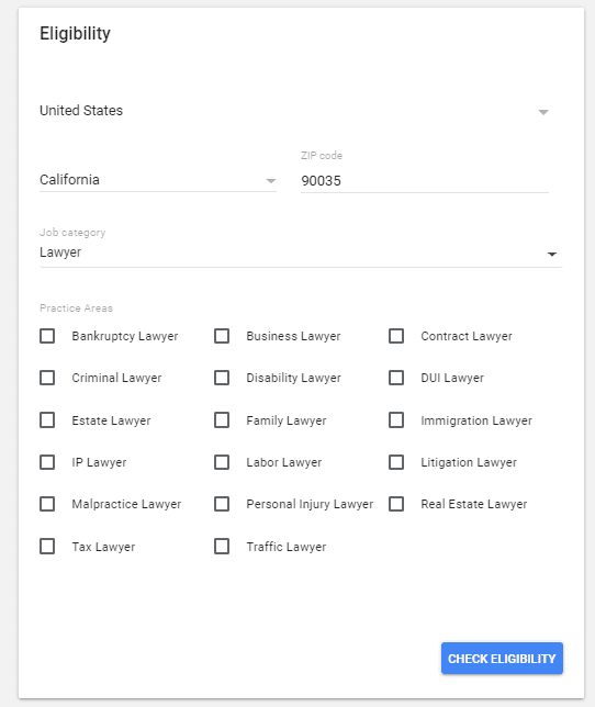 Google Screened eligibility menu 