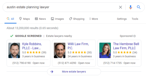 Three lawyers displayed in a Google Screened result