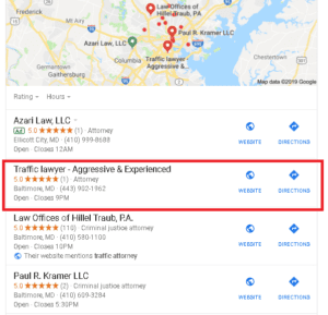 screenshot of google my business search result