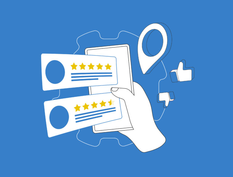 Hand holding tablet with reviews