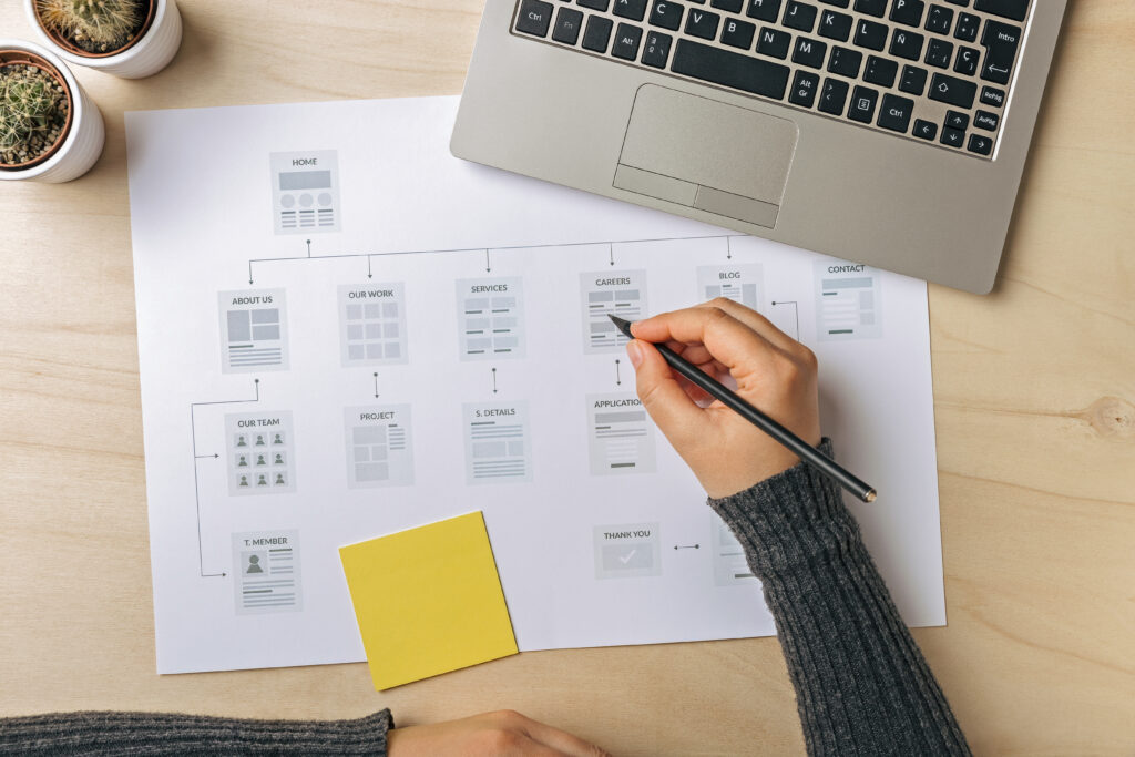 Person creating website flowchart design
