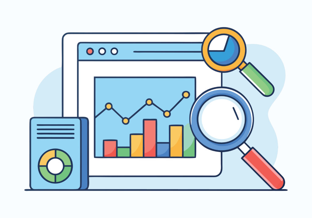 Data analysis with charts and magnifiers