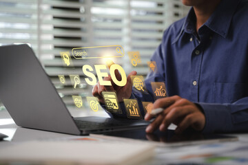 SEO analysis page with search engine optimization marketing concepts